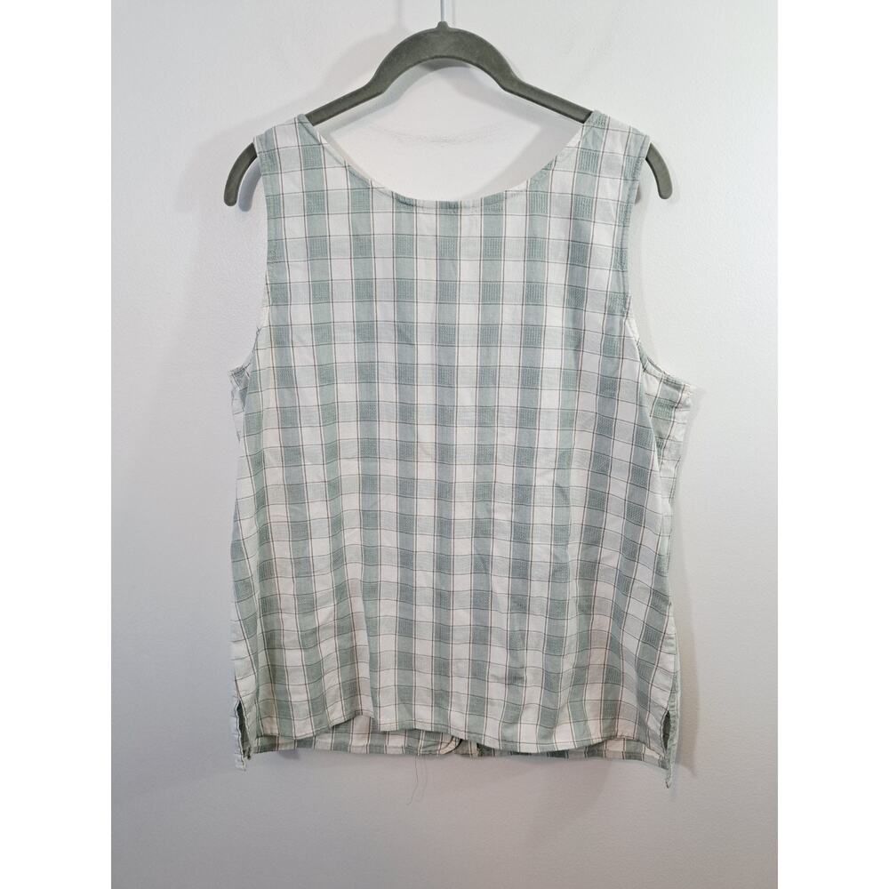 Rafaella Women's Cream And Sage Plaid Button-up Vest In Size Large - Picture 2 of 5